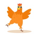 Happy, dancing chicken. ÃÂ¡heering dancing farm toy animal. Character design. Cartoon vector illustration